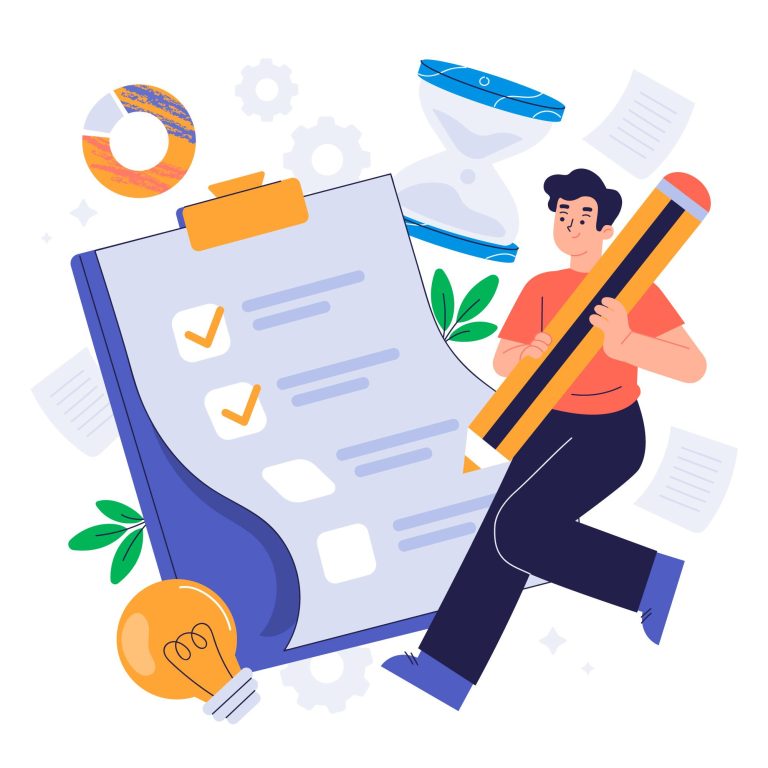 a men writing checking points about online assignments providers in india